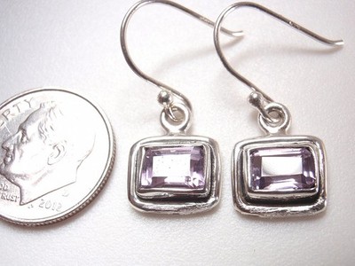 Facettierter Amethyst 925 Sterling Silber Ohrhänger Rechteck Ohrringe