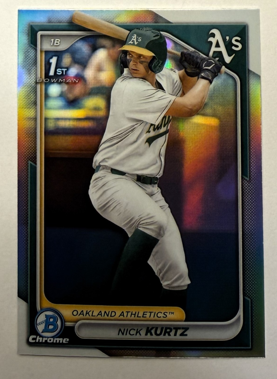 2024 Bowman CHROME NICK KURTZ #BDC-56 OAKLAND ATHLETICS REFRACTOR RC
