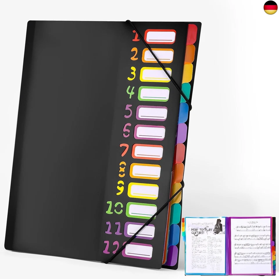 CEXOVO Dokumentenmappe A4,Tragbar Fächermappe mit 12 Fächern,Mit Etiketten,Ordner O