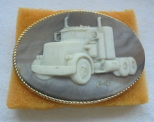 Vintage 1970s Handcrafted Incolay Stone Truckers Belt Buckle NOS In Box USA