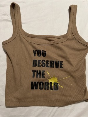 Shien Women Size XS Brown You Deserve The World Short Sleeve Crop Top 