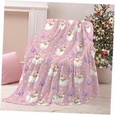 Soft Pink Christmas Blanket,Cute 80"x60" Cute Santa Claus Christmas Blanket