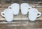 Vintage Anchor Hocking Fire King White Milk Glass Stackable Mugs Set Of 4