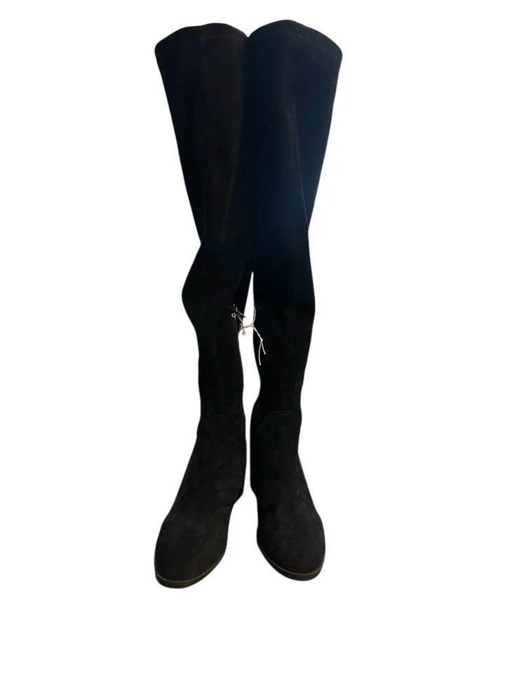 ¡NUEVO! ANNE KLEIN Ainsley Botas Sobre la Rodilla Eje Estrecho Gamuza Pull On Negro 6 M Foto 4 de 4