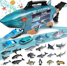 Ocean Animal Toy Set - 18pcs Sea Creatures, Trucks Cars for Kids 3 Years