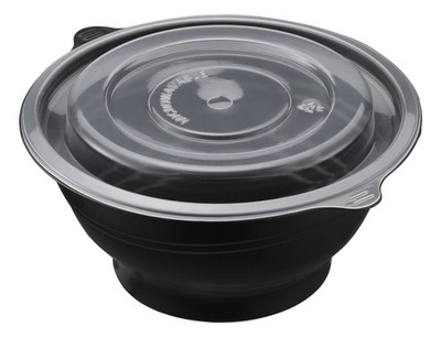 24oz Round Black Microwaveable Bowl with Vented Clear Lid, 120 Sets (40/6)