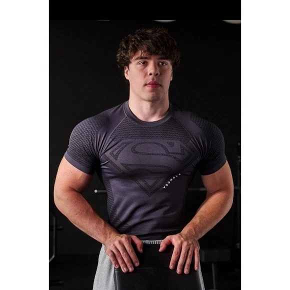YOUNGLA Superman Compression Shirt Men's XL Charcoal Short Sleeve Athletic Gym - Image 4 of 4