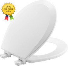Round Wood Toilet Seat White Easy Clean Hinges Durable Standard Toilet Seat