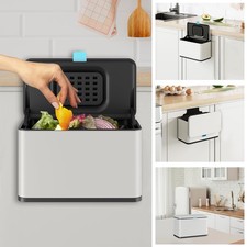 Stainless Steel Hanging Trash Can with Lid and Inner Bucket 1 Gallon Kitchen ...