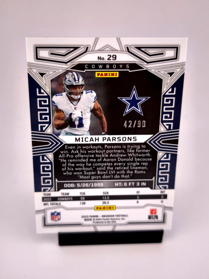 Micah Parsons 42/90 ELECTRIC ASIA RED 2023 Panini Obsidian NFL Dallas Cowboys - Image 2 of 2