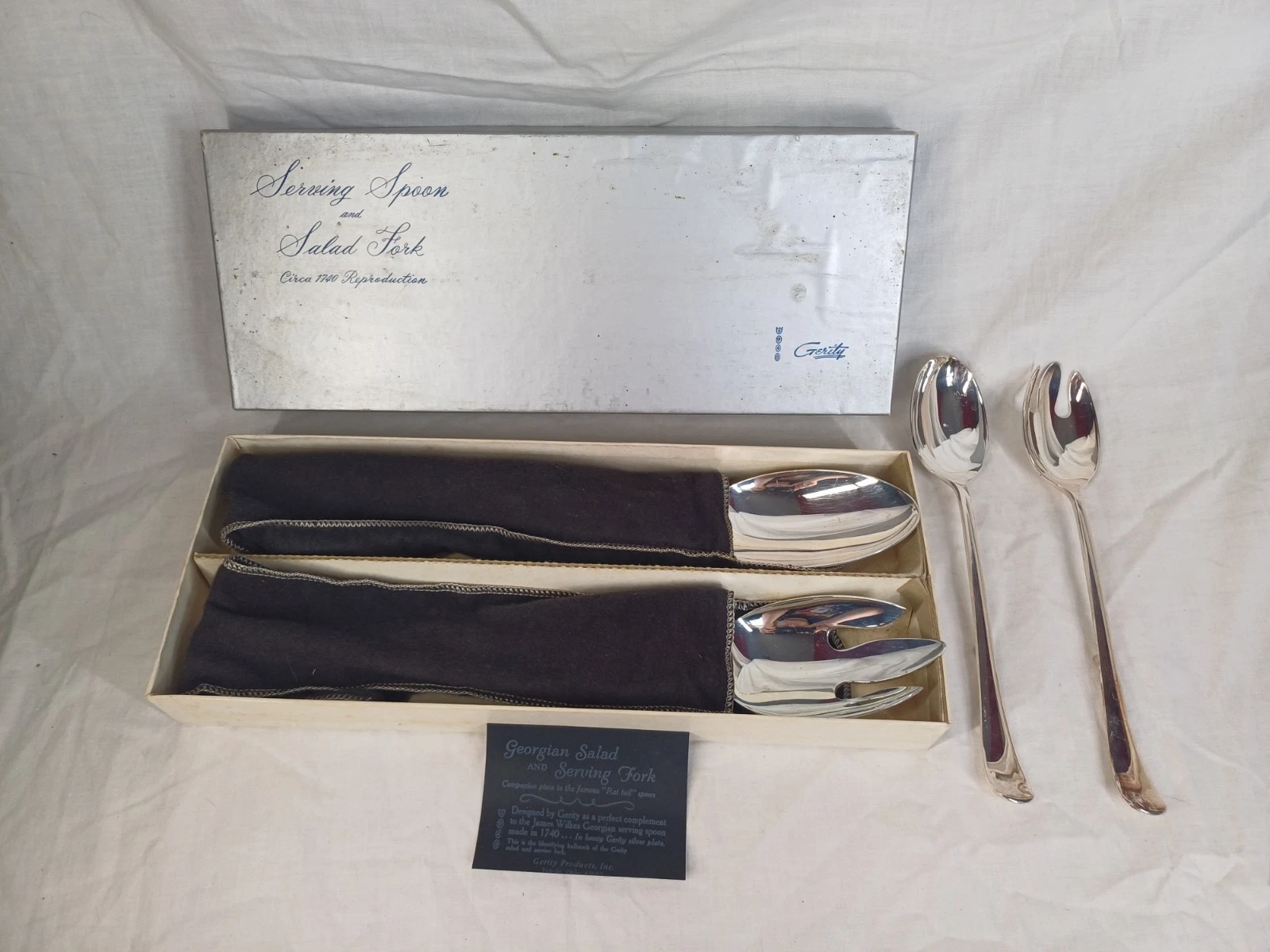 Vintage Gerity Georgian Silver Plate Serving Salad Spoon & Fork set