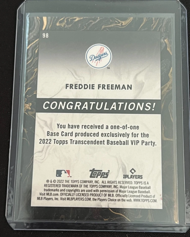 Freddie Freeman 2022 Topps Transcendent VIP Party #98 One-of-One (1/1) - Dodgers - Image 2 of 2