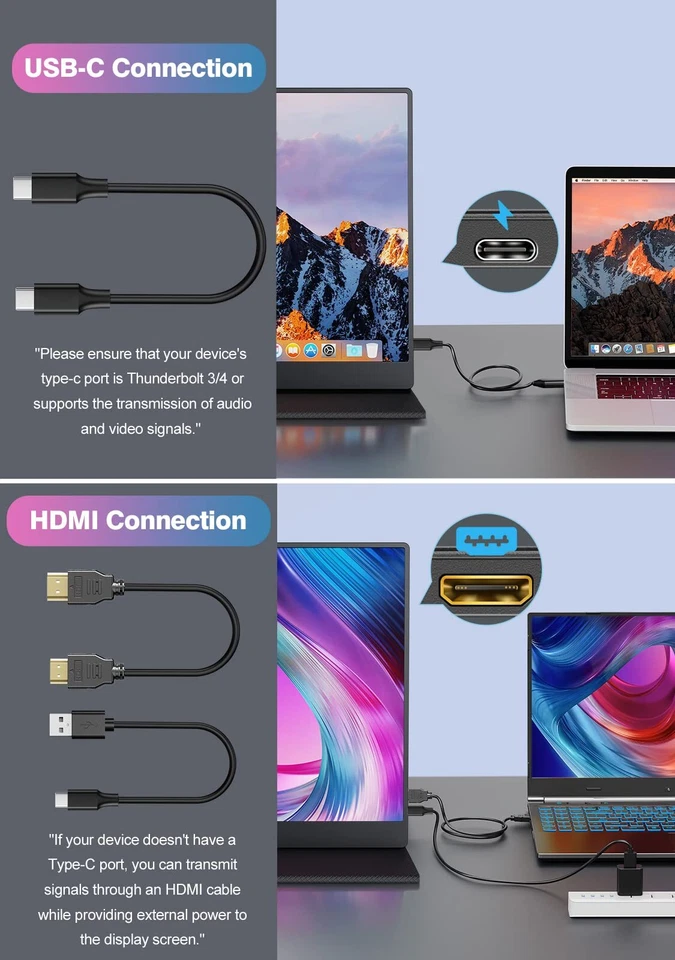 UPERFECT 18.5" Portable Monitor 1920x1080 Gaming Monitor HDMI Screen for PC Xbox - Image 2 of 4