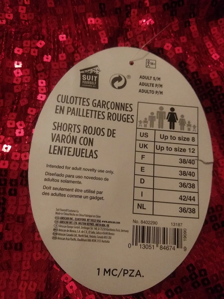 Fantasia masculina lantejoula vermelha ou dança adulto novo em folha com etiquetas  - Imagem 4 de 4