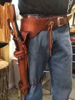 Brown ROSSI RANCH hand leather scabbard holster, leg holster for shot gun USA