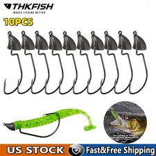 THKFISH 10Pcs Jig Heads Swimbait Hooks Texas Hook Weedless Offset Weighted Hook