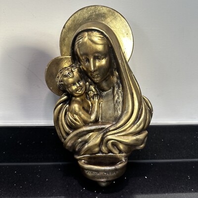 Antikes religiöses Kreidegeschirr Jungfrau Maria & Kind Weihwasserbrunnen Sancta Maria OVP