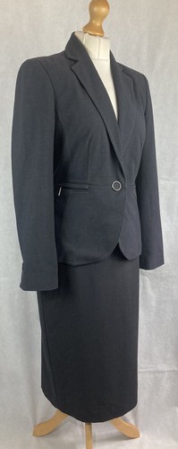 M&S Women’s Charcoal Grey Stitch Trim Jacket & Skirt 2 Piece Suit Set UK10-12 60 - Picture 8 of 14