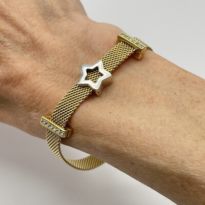 Retired Pandora Reflexions MESH BRACELET 2 Rhinestone Gold