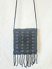 Vintage Little Beaded Black Flapper Pouch Handbag Shoulder Strap