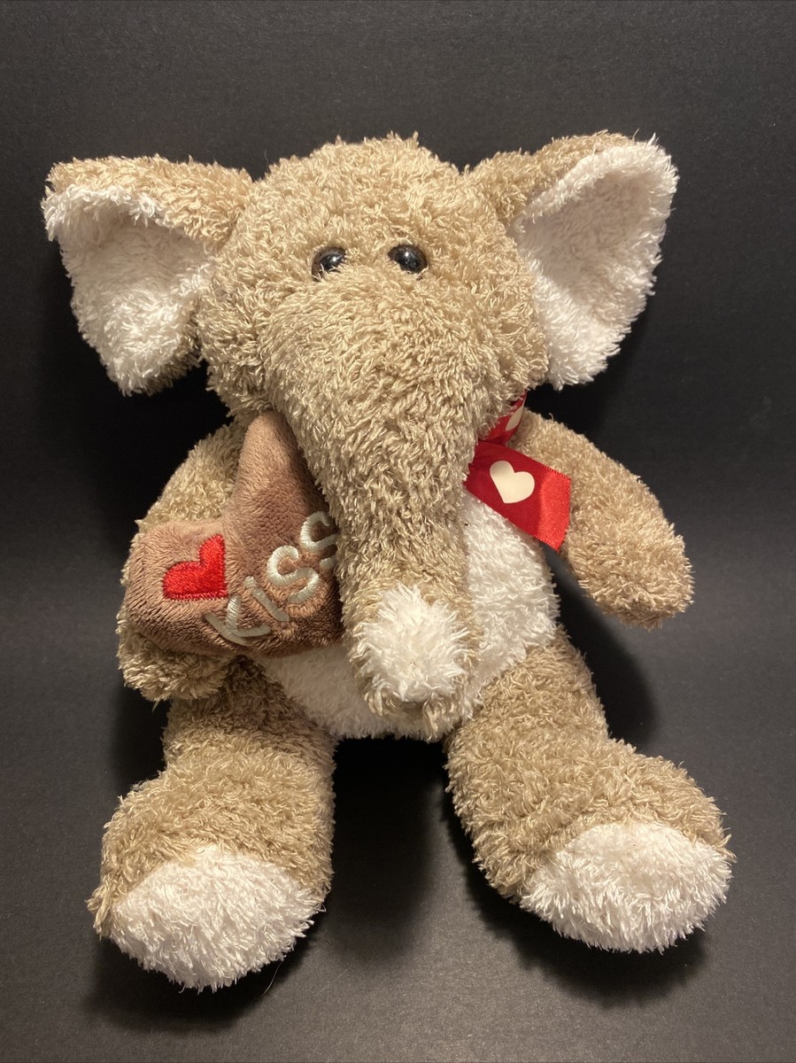 Dan Dee Brown Elephant Plush Valentine Kiss Heart 10” Stuffed