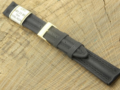Vintage NOS ZRC Black Nautical Calf 16mm Watch Band w Gold Tone Buckle Unused - Picture 2 of 4