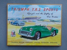 Triumph TR3 Classic Tinplate Repo Advertising Sign - Mounted for ease of display