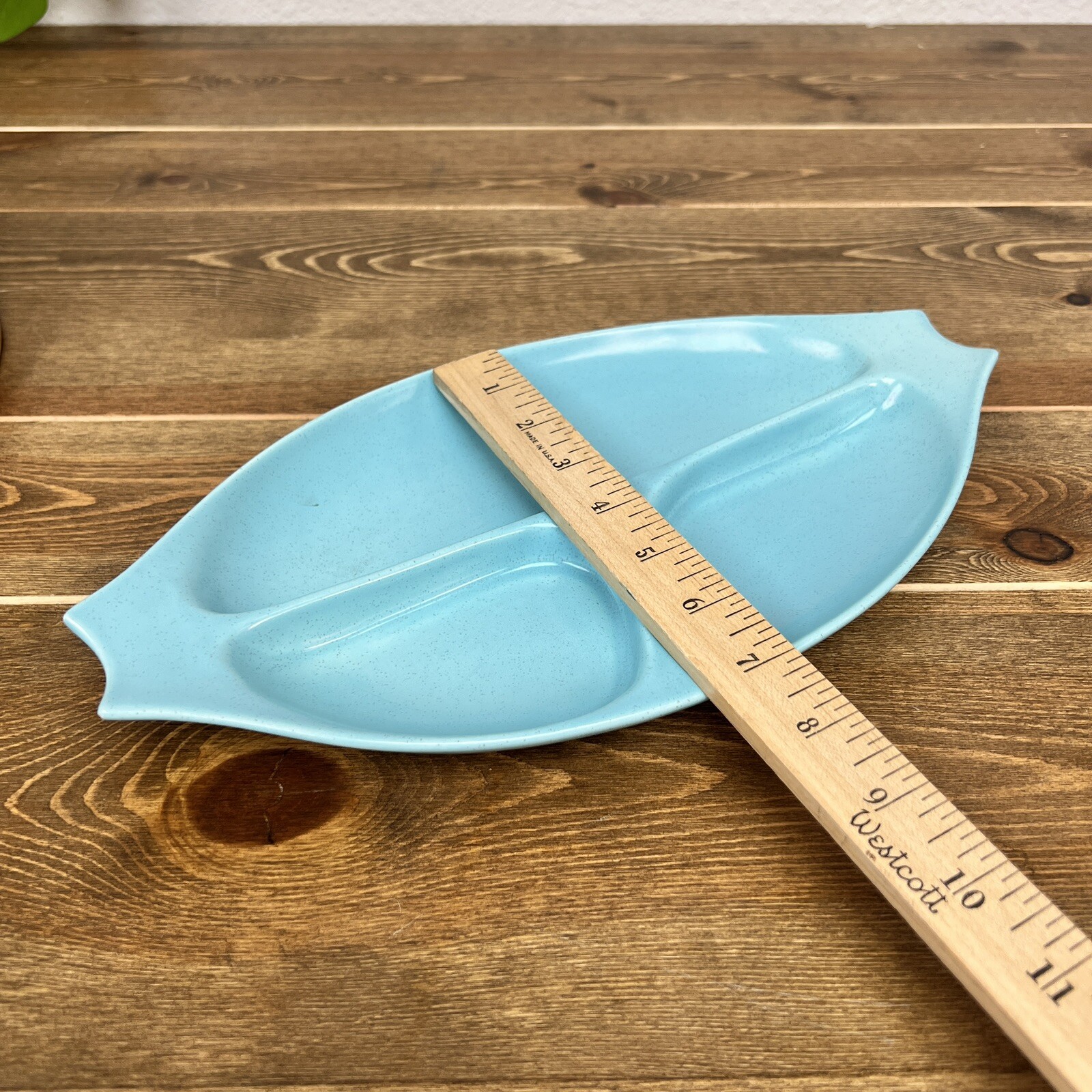 Vintage Vernon Ware By Metlox Heavenly Days 3 Part Divided Dish MCM Blue