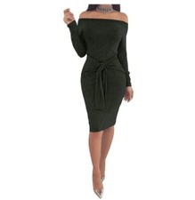 Off Shoulder Front Tie Bodycon Dress Size M
