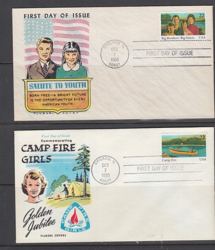 US Sc Sc 2160-2163 FDC 1985 Int'l Youth Year, Fluegel cachets, unaddressed, VF - Picture 2 of 2