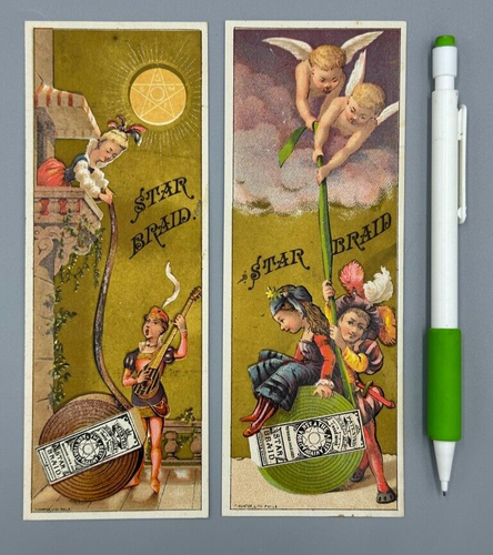 1880s STAR BRAID Thread CHERUBS SERENADE Sewing Victorian Advertising Trade Card