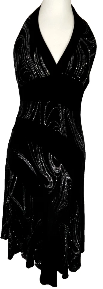 Vintage Frederick's Halter Dress Black Glitter Y2K La Belle Style Prom Party S/M - Image 2 of 4