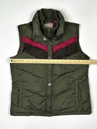 Old Navy Puffer Vest Women’s Medium Zip Up Snap Up Green Striped Fall 2006 - Picture 9 of 15