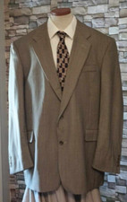 Evan Picone Beige Glen Plaid  Wool Two Button Sport Coat Size 46R Vintage