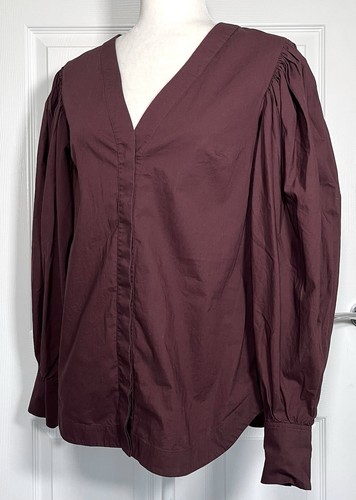 Cos Women's Burgundy Tunic Blouse Shirt Balloon Sleeves Size UK 12 EUR 38 - Picture 3 of 13