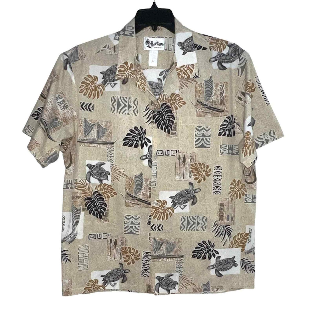 Howie Men's Tan Hawaiian Shirt Size XL Turtle Leaf Pattern | eBay