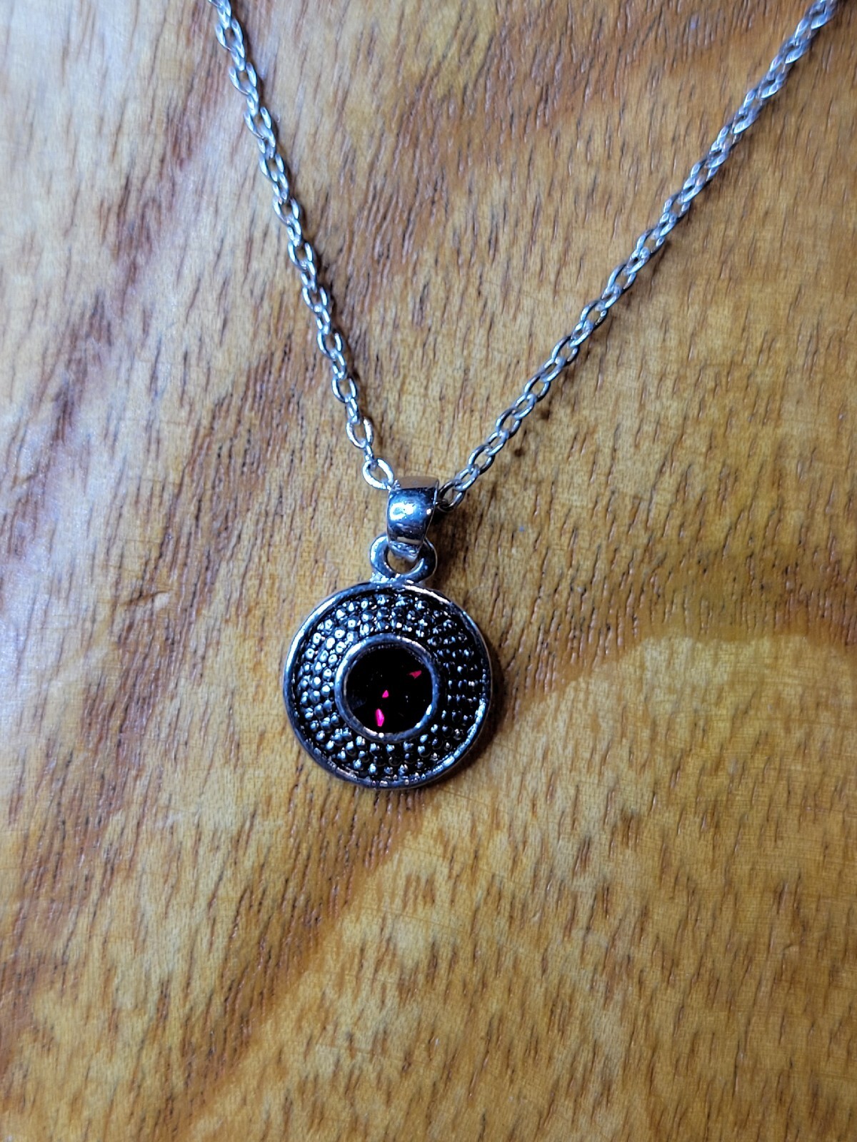 Silver Tone Ruby Red Rhinestone Pendant with 18" … - image 7