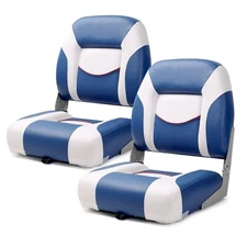 NORTHCAPTAIN Deluxe White/Pacific Blue Low Back Folding Boat Seat, 2 Seats