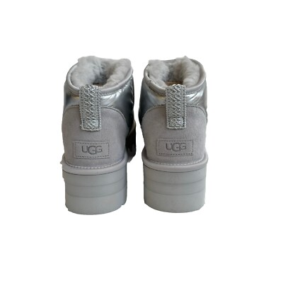 UGG CLASSIC ULTRA MINI PLATFORM HI SHINE SILVER ANKLE BOOTS
