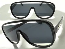 Oversize Exaggerated Modern Retro Shield Party Rave SUNGLASSES Large Black Frame