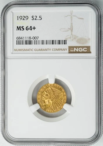 1929 $2 1/2 Gold Indian $2.5 MS64+ NGC 949825-25
