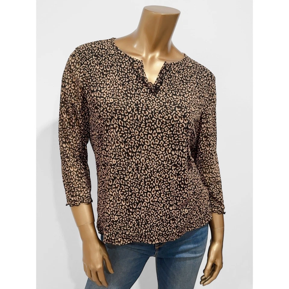 Top de mujer JH Collectibles estampado de leopardo malla de nailon elástico manga 3/4 talla L Foto 2 de 4