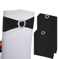 100PCS Black Spandex Chair Sashes with Buckle for Wedding Party Decoration