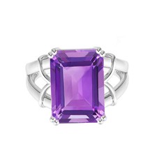 8x6MM Radiant Cut Amethyst Stackable 925 Sterling Silver Split Shank Women Ring