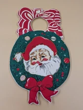 VTG Christmas Door Knob Sign Hanger Decoration Santa Clause