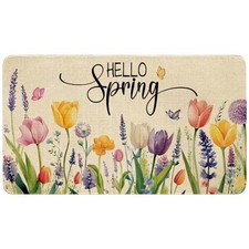 Spring Summer Door Mat,Hello Spring Tulip Lavender Flower 2026 Spring Summer 5