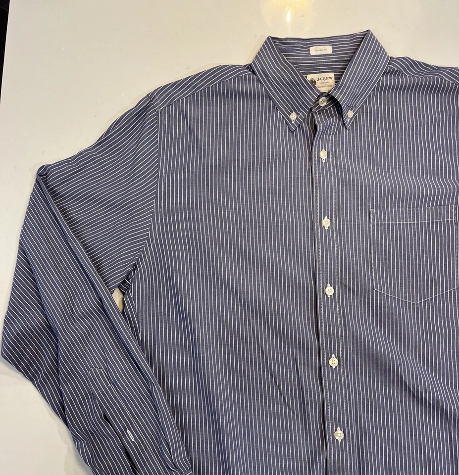J.Crew Tailored Fit Blue Button Down Long Sleeve Washed Casual - Size Medium - Image 2 of 2