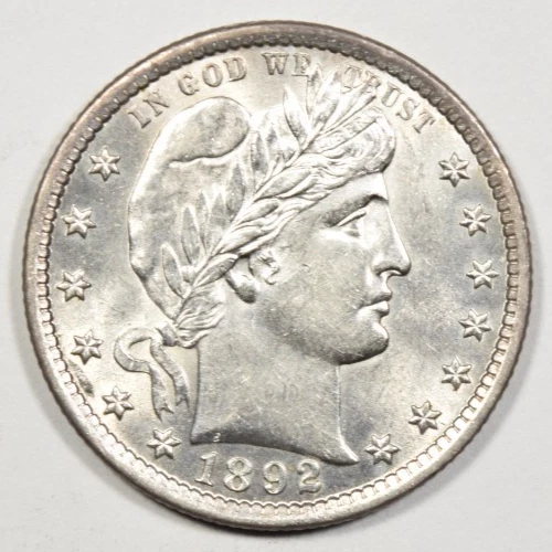 1892 BARBER QUARTER ~ NICE BRIGHT WHITE CHOICE BU UNCIRCULATED!