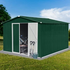 8ft x 10ft Metal Garden Shed Outdoor Storage Shed with Hinged Door Green + White