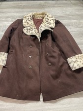 1950s True Vintage Fur Jacket Brown Leopard Print Button Up Lined Dry Clean